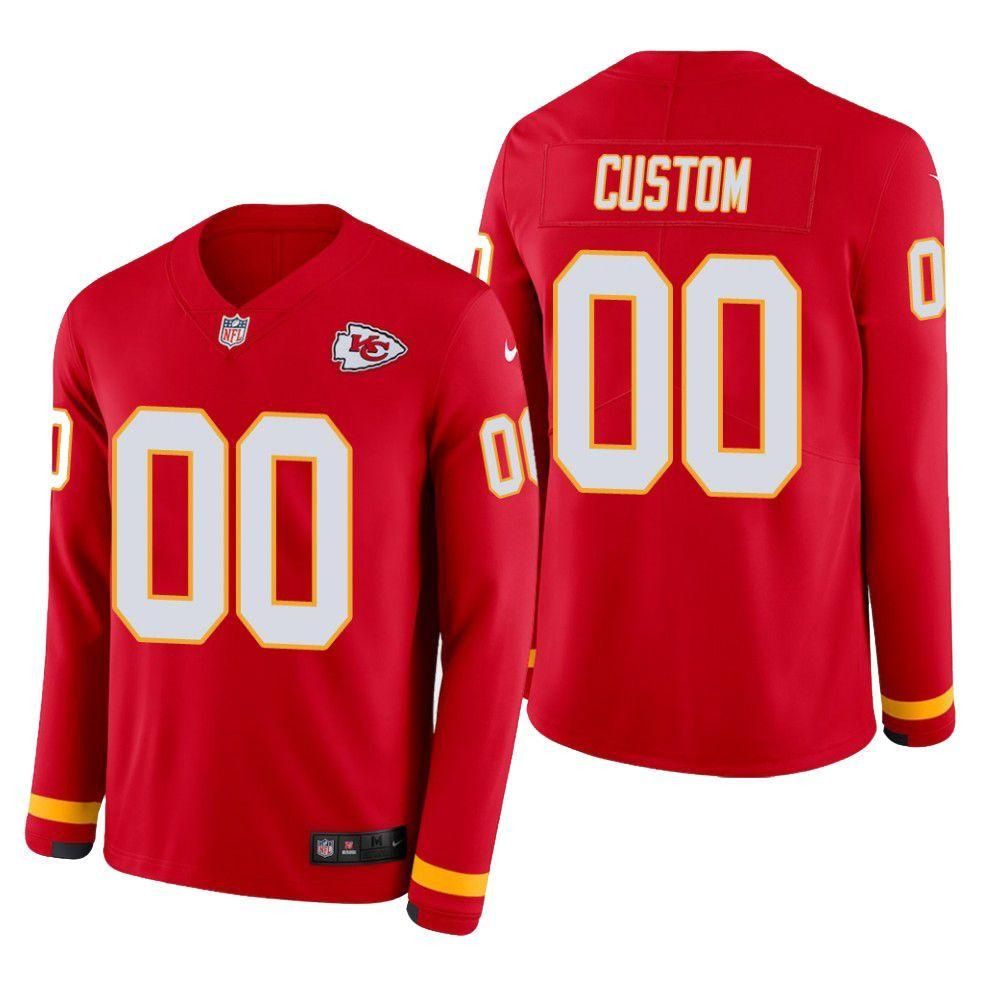 Kansas City Chiefs Custom Therma Long Sleeve Jersey Red