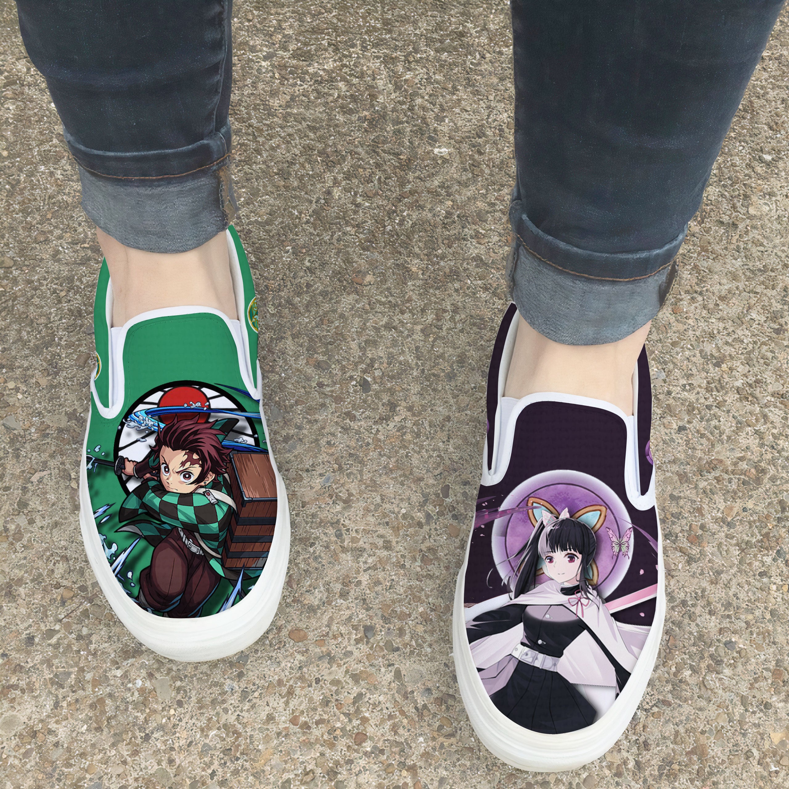 Tanjiro X Kanao Shoes Custom Demon Slayer Anime Classic Slip-On Sneakers