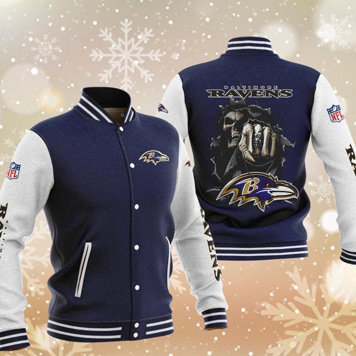 Baltimore Ravens Navy Skull Baseball Jacket