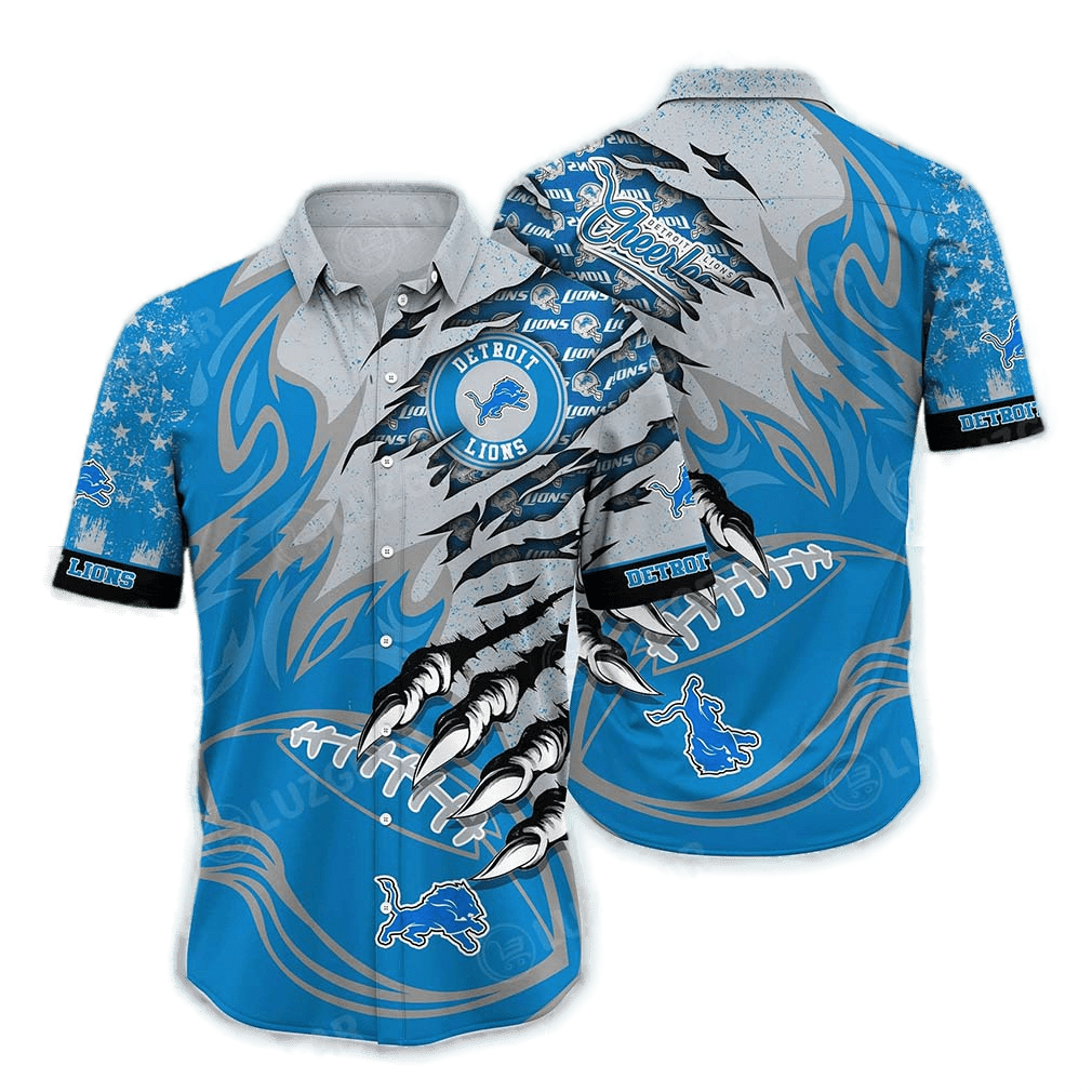 Detroit Lions Hawaiian Shirt Detroit Lions Team Symbol Dinosaur Claws Blue Grey Hawaii Shirt Detroit Lions Aloha Shirt For Men - Product by Prowallart Shop