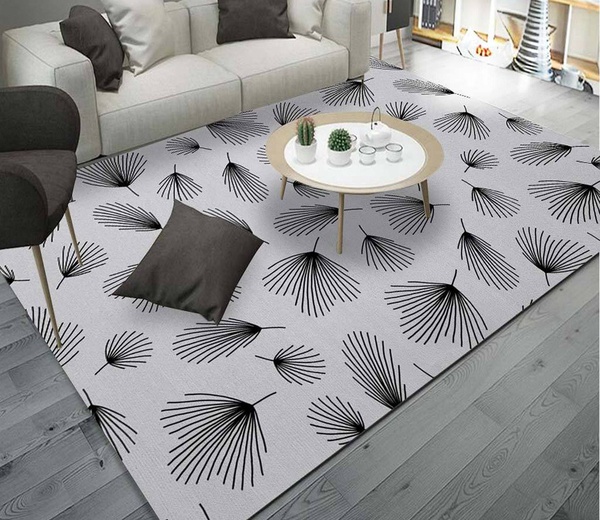 3D Black Leaves On Silver Area Rug Home Decor