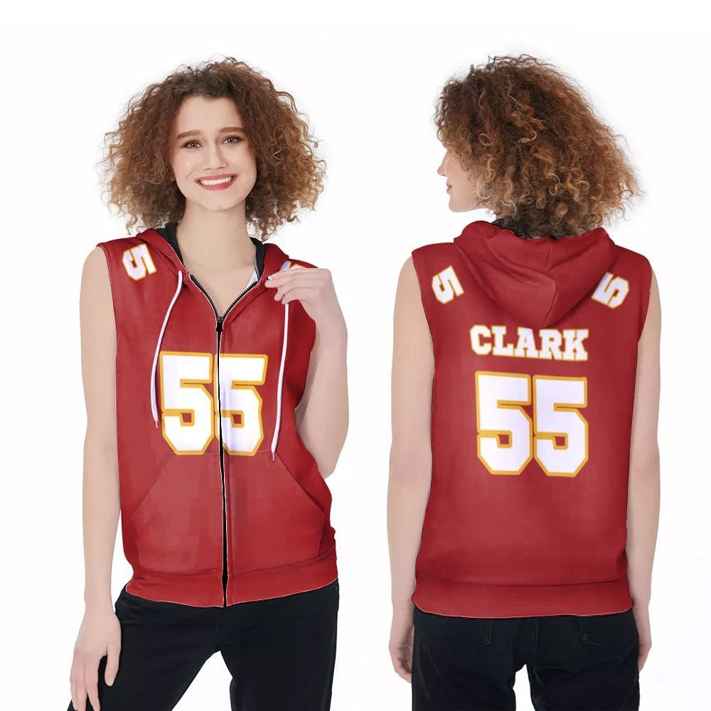 Kansas City Chiefs Frank Clark 55 Great Player Red Game Style Gift For Chiefs Fans Clark Lovers Zip Sleeveless Hoodie