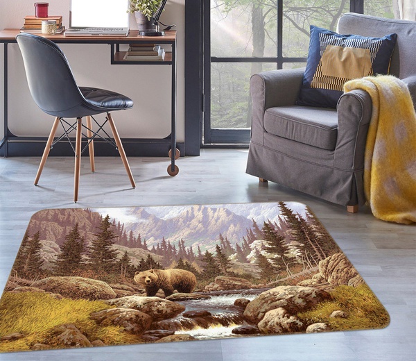 3D Brown Bear Jungle Area Rug Home Decor