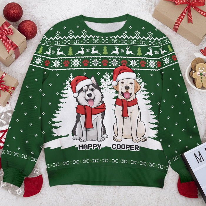 Woof You A Merry Christmas, Human – Personalized Custom Unisex Ugly Christmas Sweatshirt, Wool Sweatshirt, All-Over-Print Sweatshirt – Gift For Dog Lovers, Pet Lovers, Christmas Gift