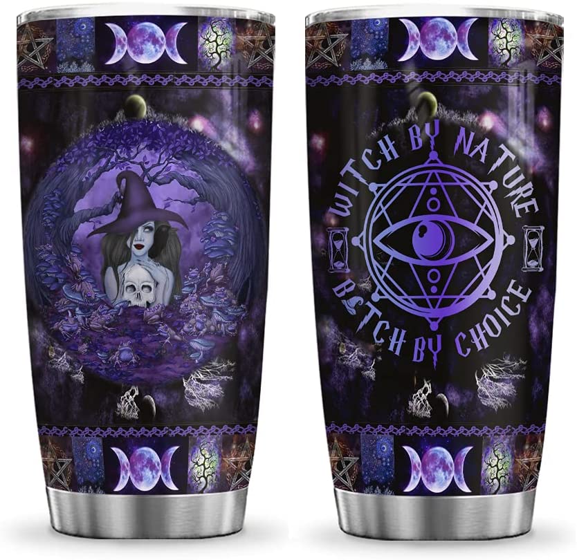 20 Oz Tumbler 20Oz Witch By Nature Halloween Skull Halloween Gifts Tumbler Cup With Lid, Double Wall Vacuum Thermos Insulated Travel Coffee Mug