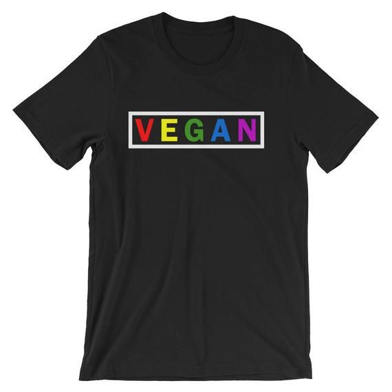 Vegan In A Box Short Sleeve Unisex T Shirt Rainbow Vegan Animal Liberation Compassion Justice Mercy Freedom American Made