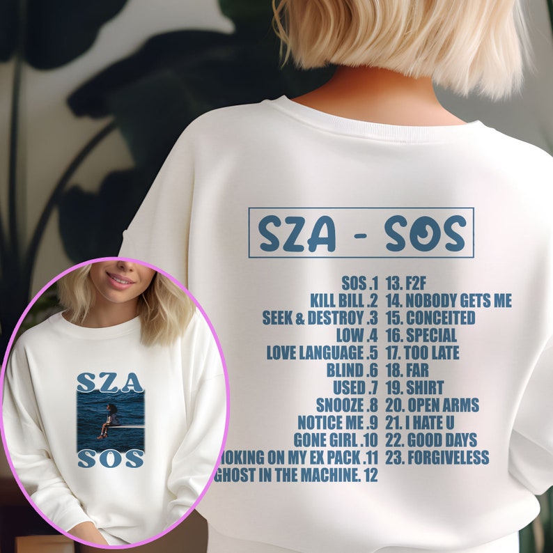 Sza Sos 2 Sided Hoodie, Vintage Sza Full Tracklist Shirt,S.Z.A S.O.S Est 2023 Sweatshirt, Sza Merch, S.O.S Album Shirt