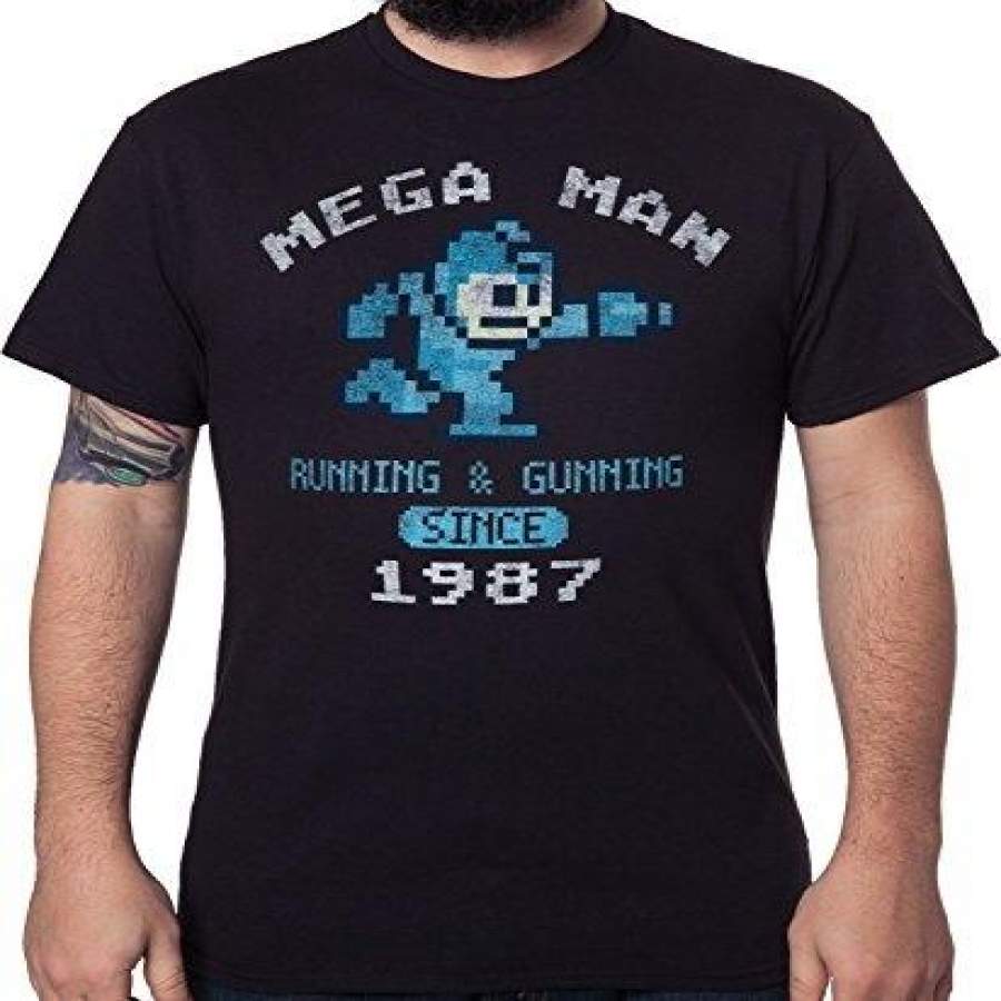 Funny T Shirt men casual shirt  mens fashion shirt Men’s Mega Man Running and Gunning Since 1987 Vintage T-Shirt