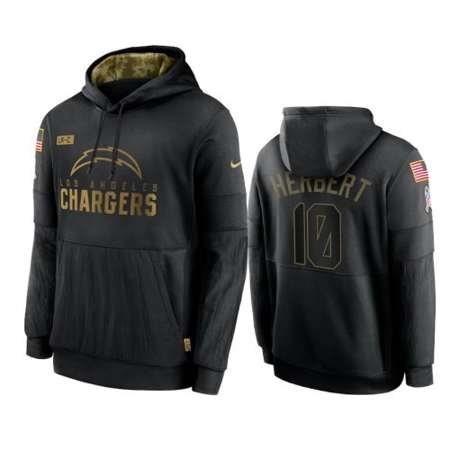 Los Angeles Chargers Justin Herbert Black 2020 Salute To Service Sideline Performance Pullover Hoodie