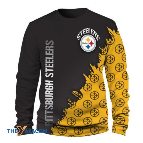 Pittsburgh Steelers Two Tone Split Gift Nfl Sweatshirt Long Sleeve Crewneck Casual Pullover Top