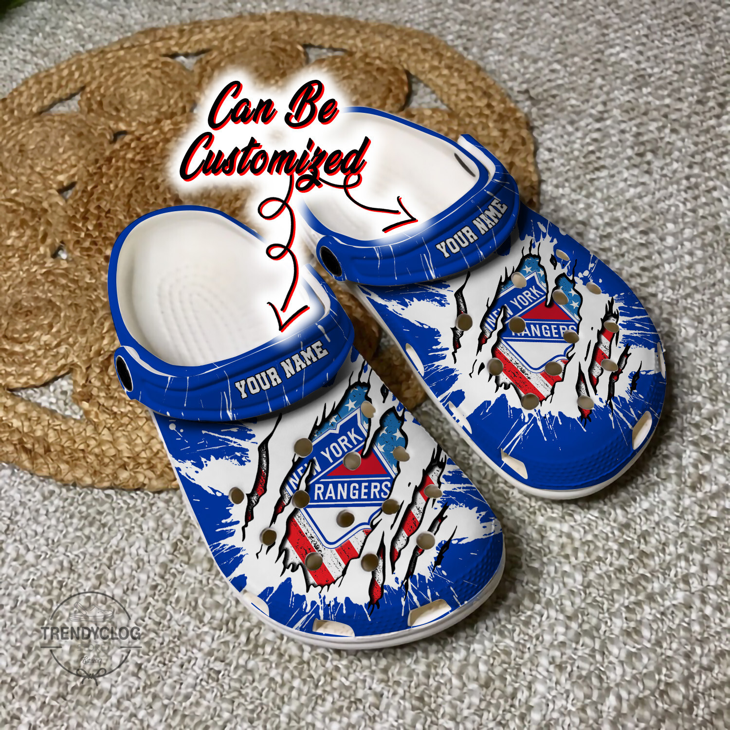 Rangers Crocs – Personalized Ny Rangers Hockey Ripped American Flag Clog Shoes