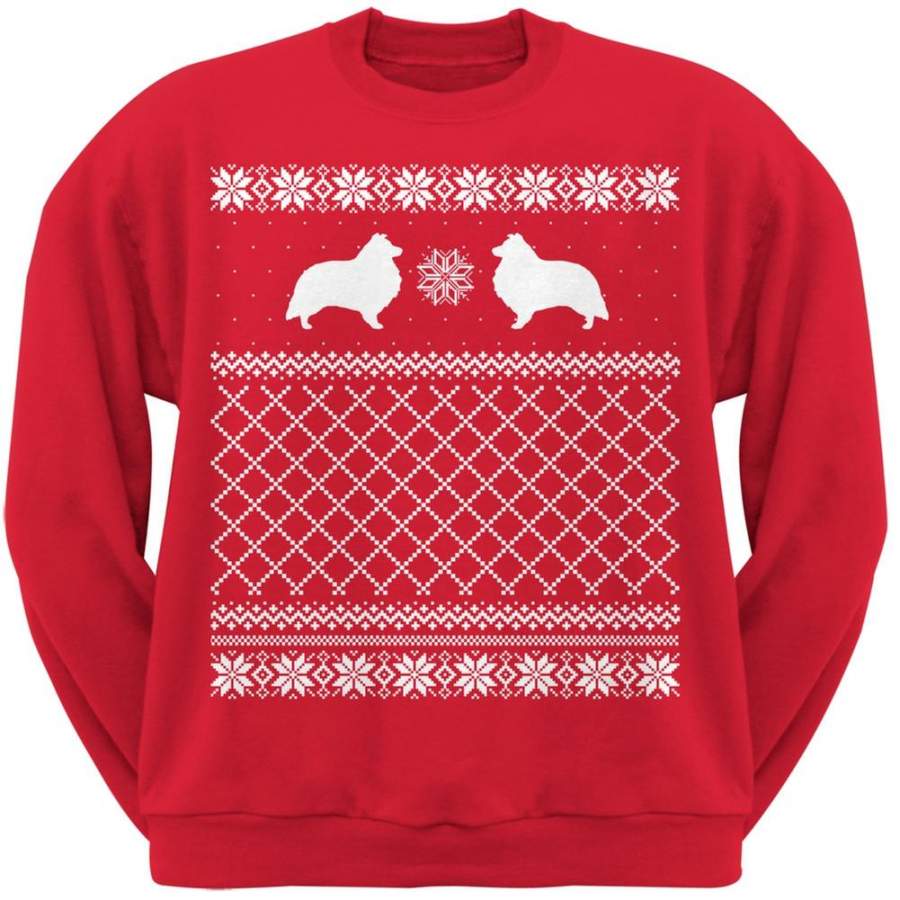 Sheltie Red Adult Ugly Christmas Sweater Crew Neck Sweatshirt