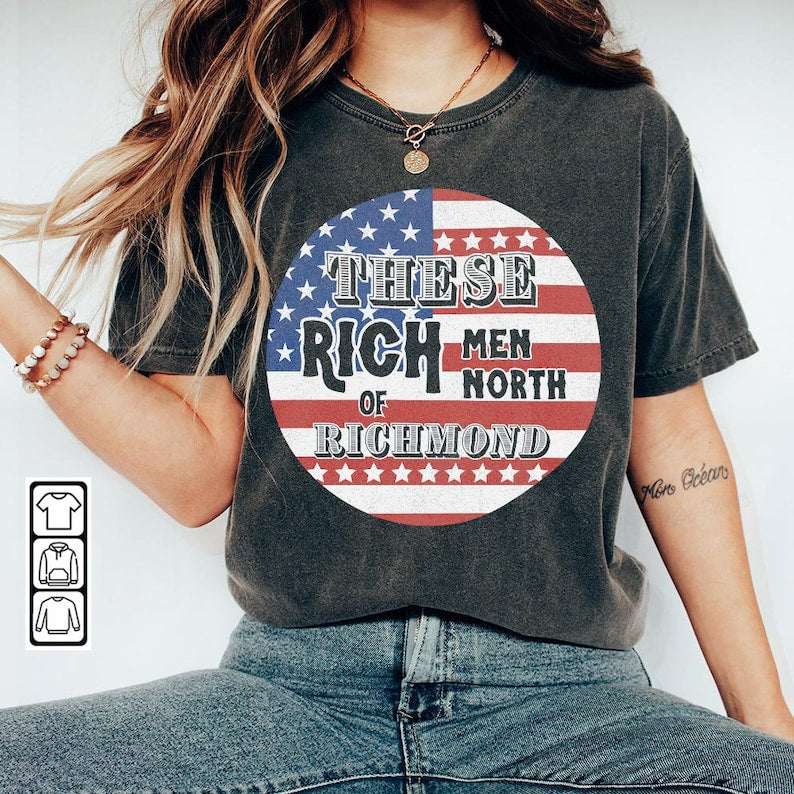 Rich Men North Of Richmond Music Shirt, Oliver Anthony Vintage 90S Graphic Tee V4, Western Usa Flag Retro Unisex Gift For Fan