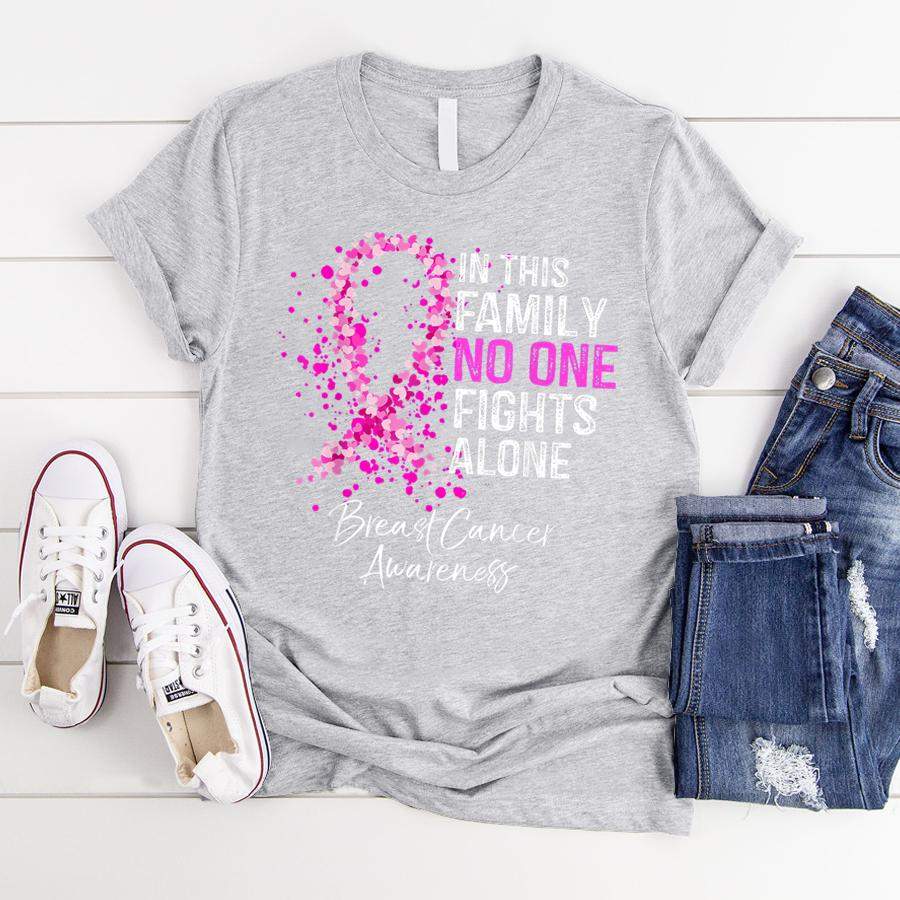 In This Family No One Fights Alone Breast Cancer Awareness  T-Shirt