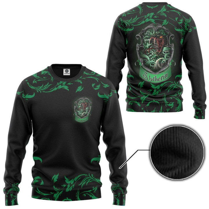 Harry Potter Slytherin House Logo Paisley Pattern Ugly Christmas Sweater – All Over Print 3D Sweater