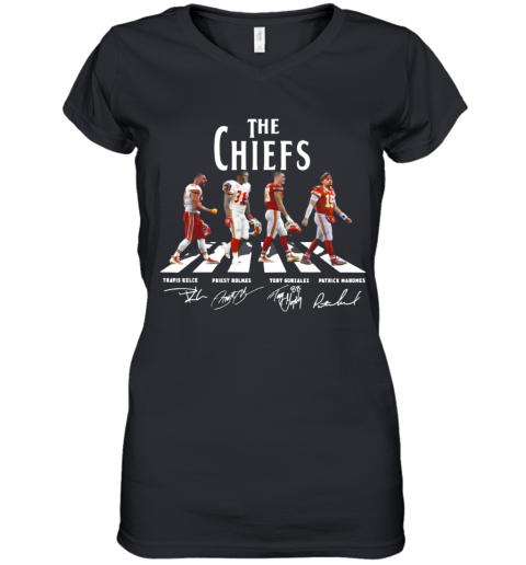 The Kansas City Chiefs Football Abbey Road Signatures Women’S V-Neck T-Shirt