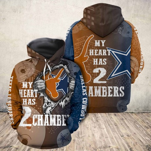 Texas Longhorns Vs Dallas Cowboys 63 Unisex 3D Hoodie Gift For Fans