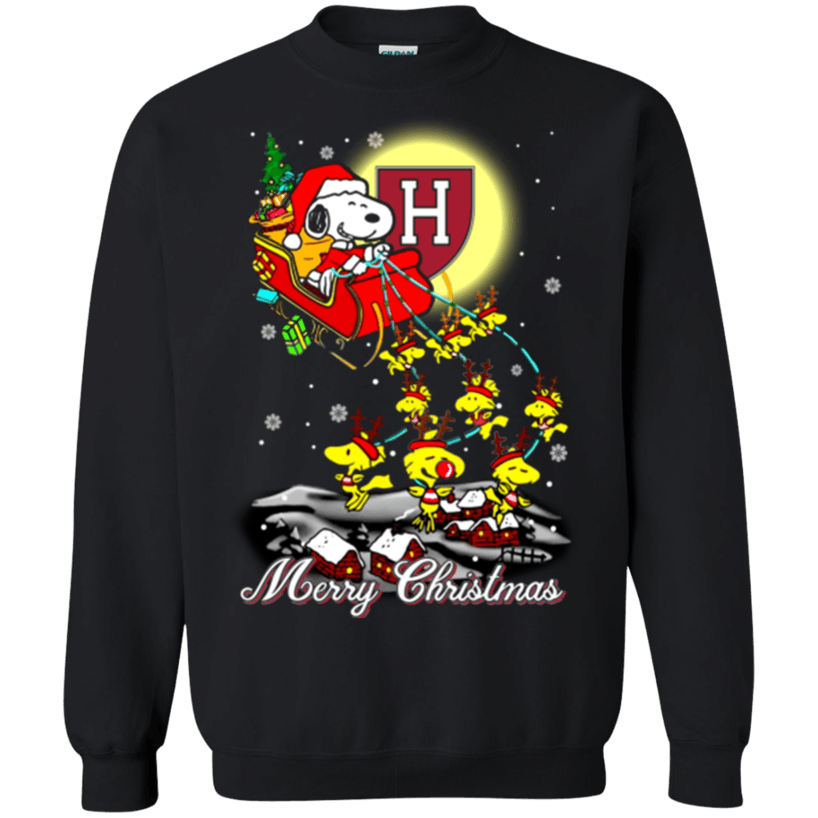 Fabulous Harvard Crimson Snoopy Ugly Christmas Sweater 2023S Santa Claus With Sleigh Sweatshirts