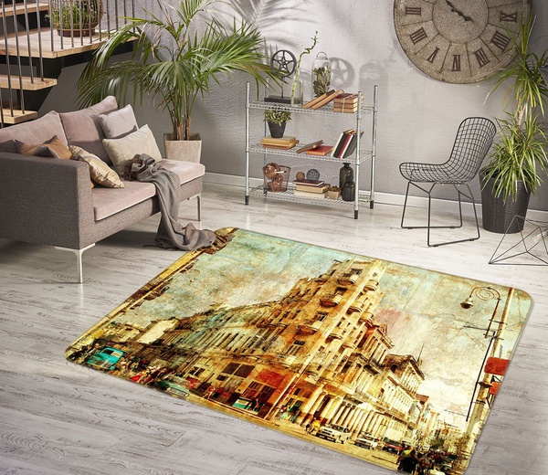 3D Ancient Street Houses Area Rug Home Decor