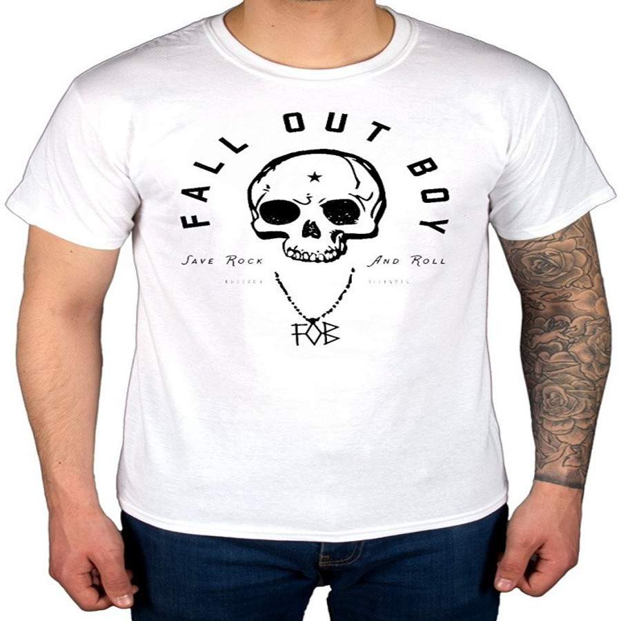 Fall Out Boy Skull T-Shirt Vintage Chicago Illinois Save Rock and Roll Men’s Punk T-shirt