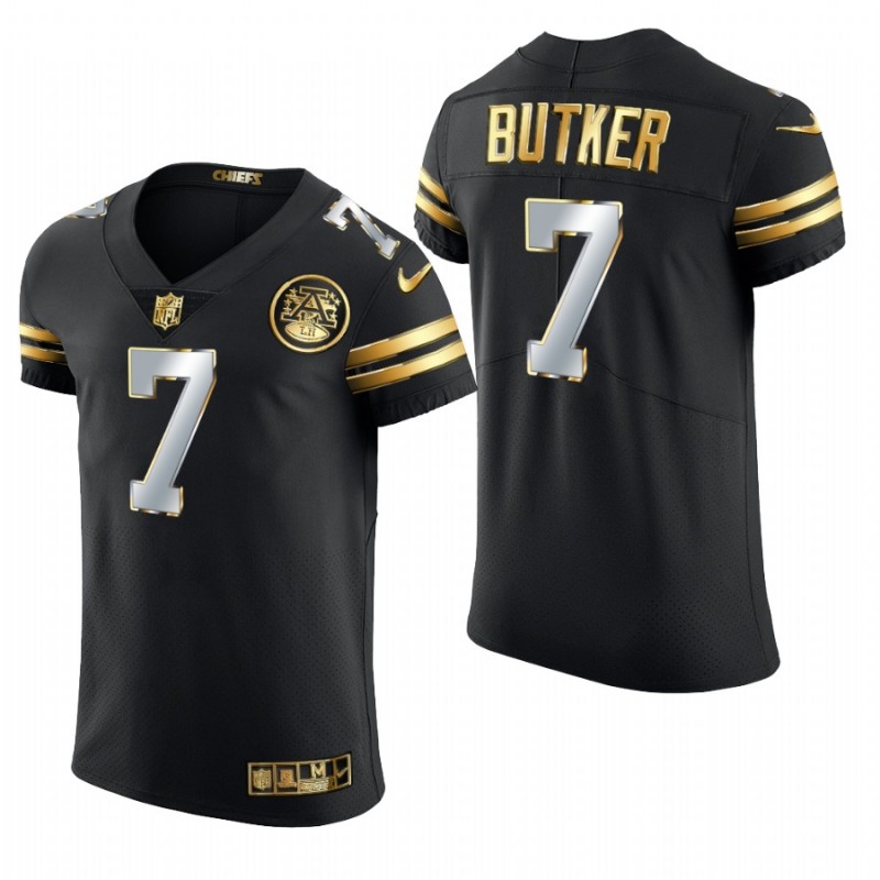 Kansas City Chiefs Harrison Butker Black 2020-21 Golden Edition Elite Jersey – All Stitched, Embroidery