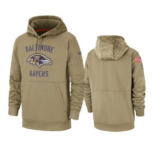 Baltimore Ravens Tan 2019 Salute To Service Sideline Therma Pullover Hoodie