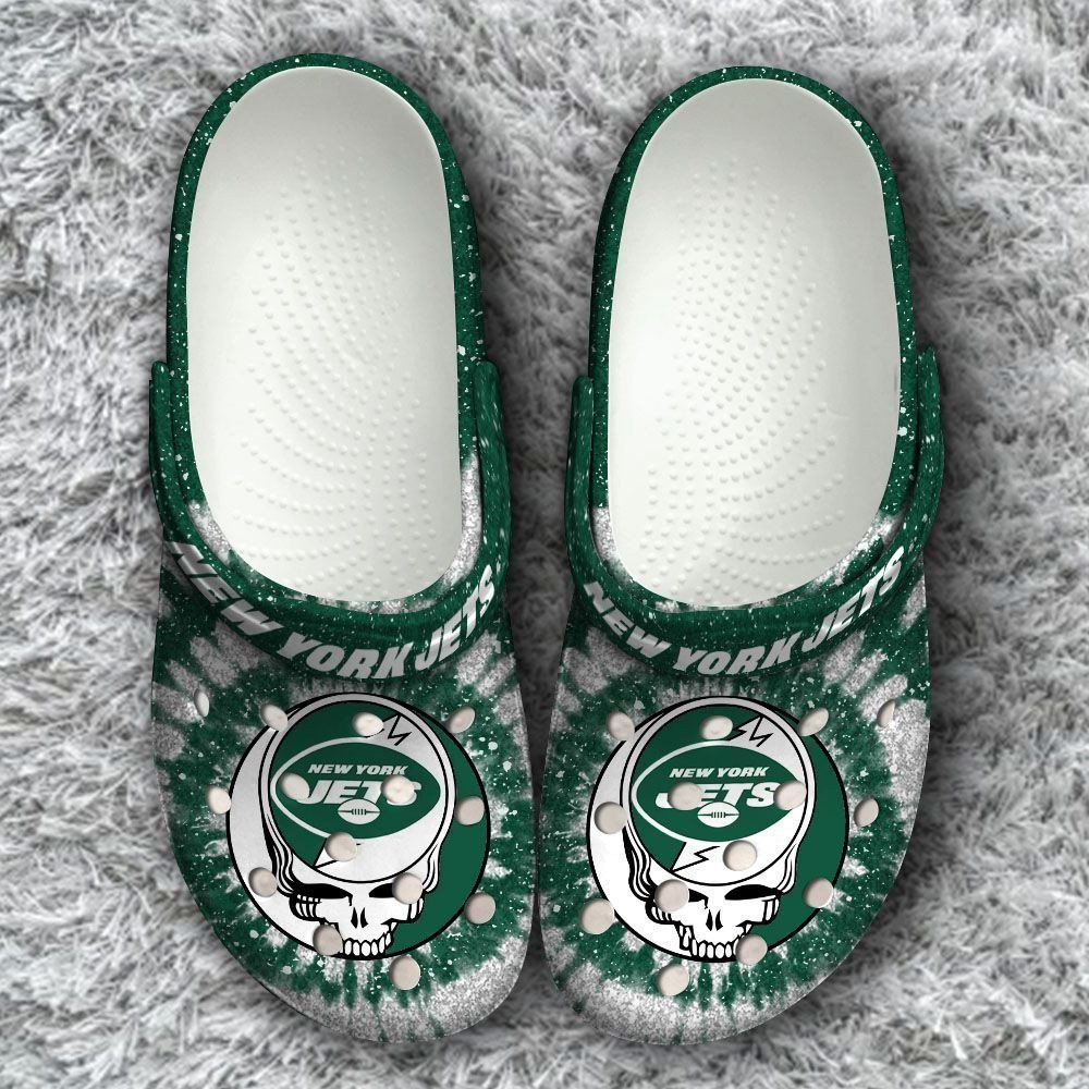 New York Jets Logo Pattern Crocs Classic Clogs Shoes In Green & White