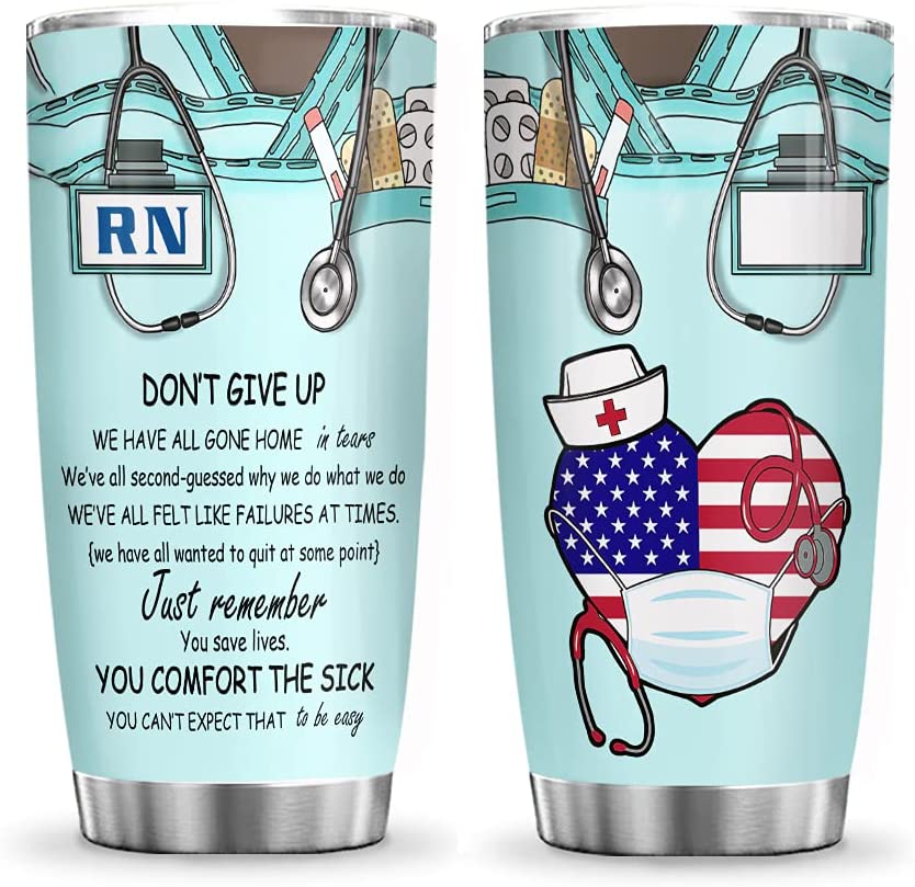 20Oz Nurse Faith, Nurse Typo, Blue Nurse Design, Nurse Inspiration Tumbler Cup With Lid, Double Wall Vacuum Thermos Insulated Travel Coffee Mug