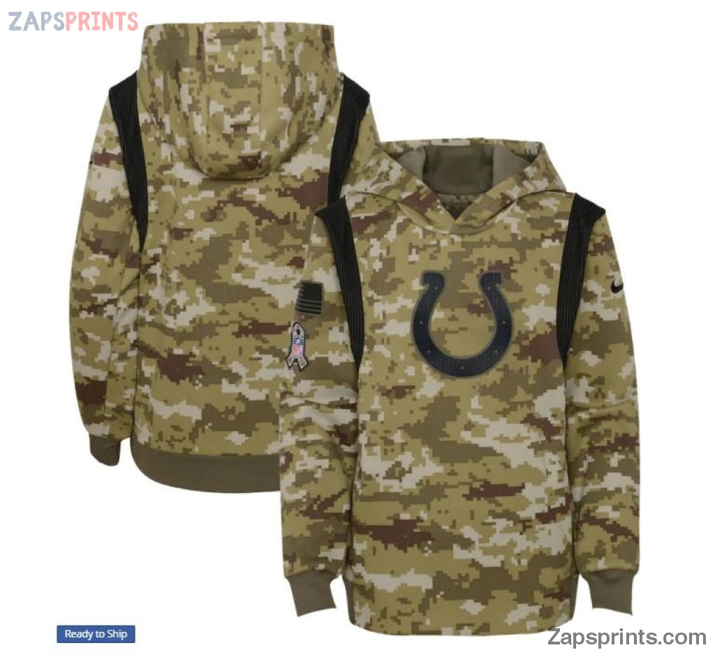 Youth Olive Indianapolis Colts 2021 Salute To Service Therma Performance Pullover Hoodie