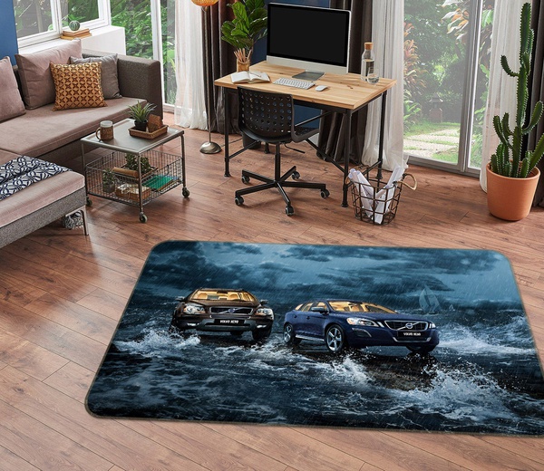 3D Black Car On The Sea Area Rug Home Decor