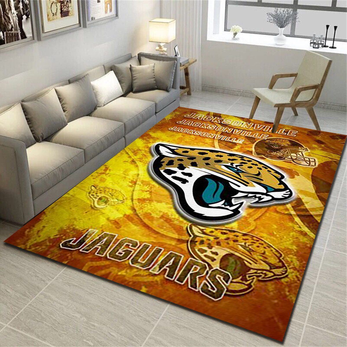 Jacksonville Jaguars Area Rug, Football Team Living Room Bedroom Carpet, Sports Floor Decor