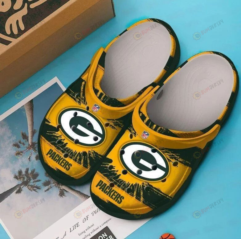 Green Bay Packers Logo Pattern Crocs Classic Clogs Shoes In Yellow – Aop Clog