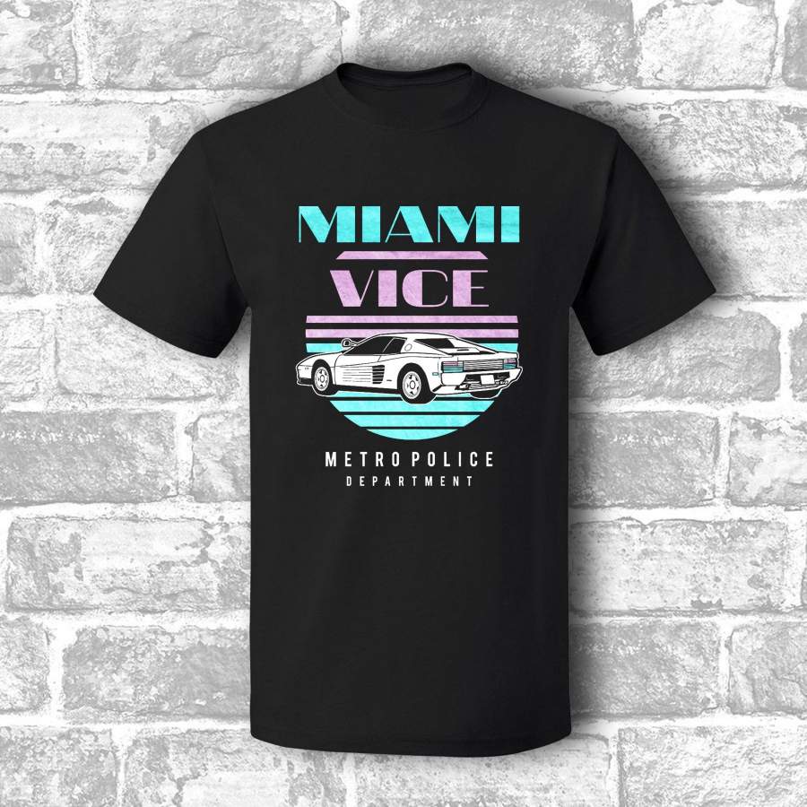 Miami Vice T-shirt Mens T-shirt Vintage Graphic Tee Short Sleeve Tops XXXL