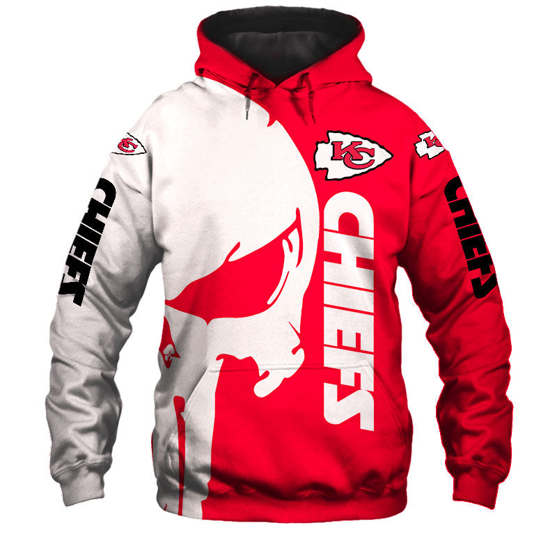 Kansas City Chiefs Hoodie Mens Skull Printed