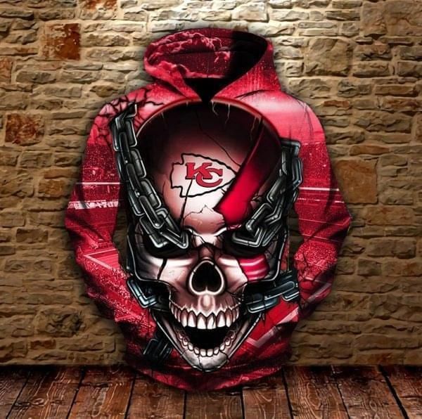 Kansas City Chiefs Skull Chain 3D T Shirt Hoodie Sweater