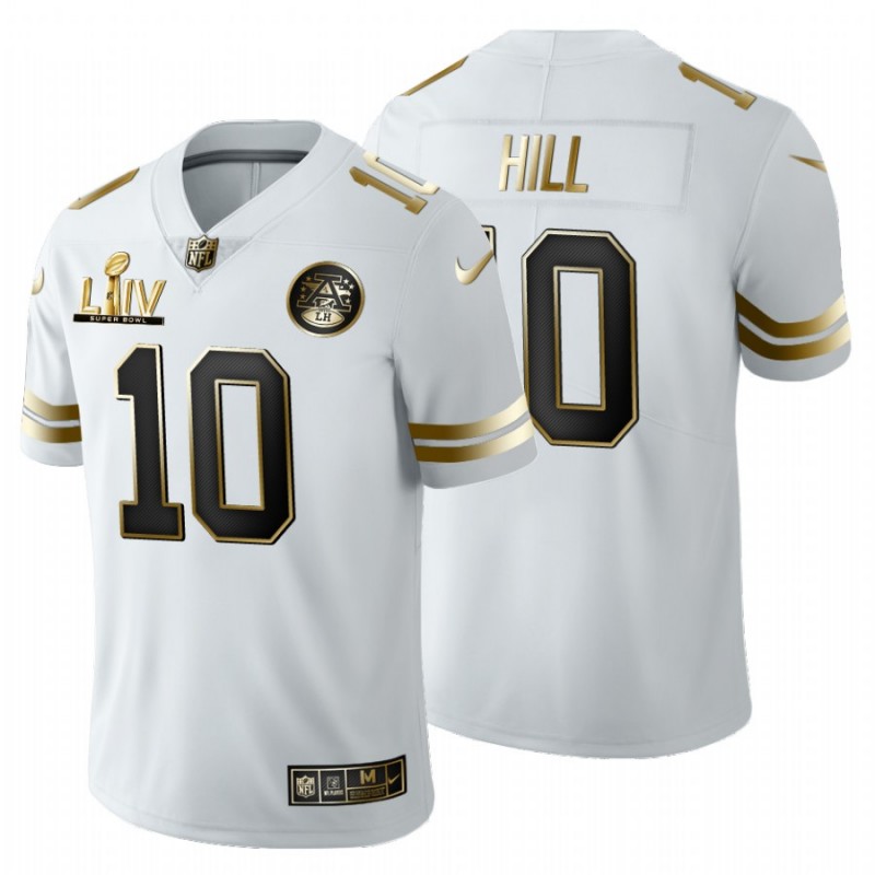 Men’S Kansas City Chiefs #10 Tyreek Hill White Super Bowl Liv Golden Edition Jersey – All Stitched, Embroidery