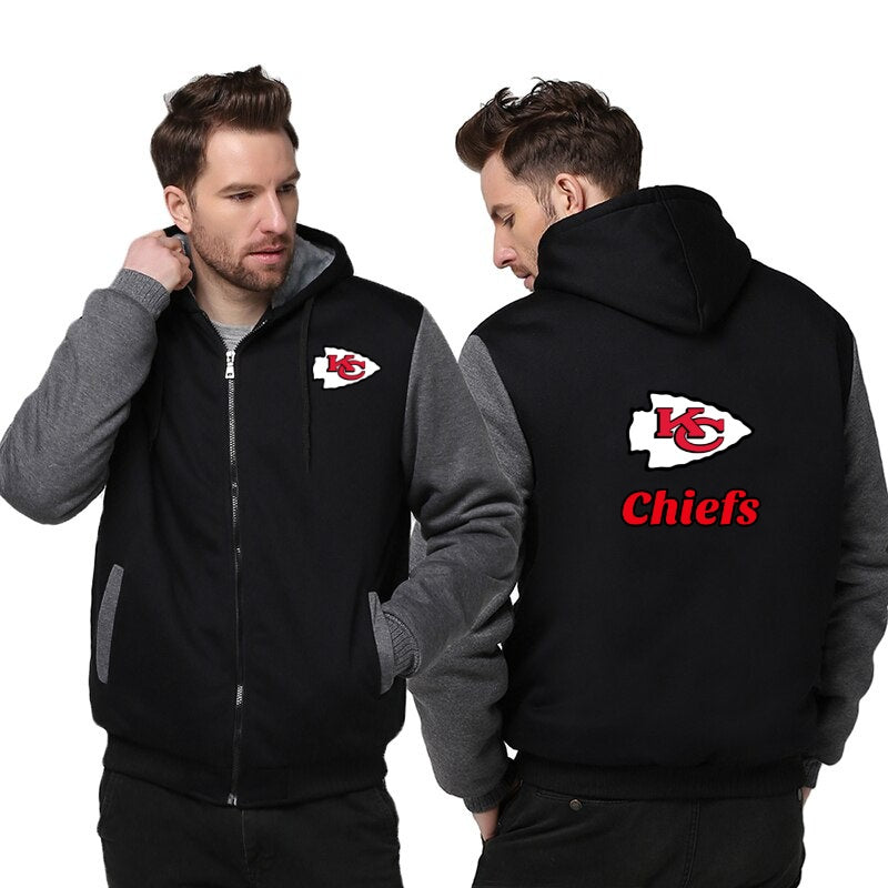 Kansas City Chiefs Printing Fleece Grey Hoodies Jacket