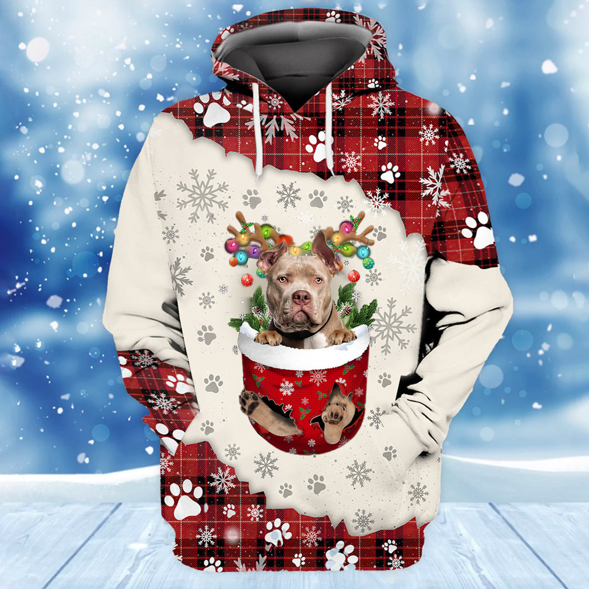 American Bully In Snow Pocket Merry Christmas Unisex Hoodie