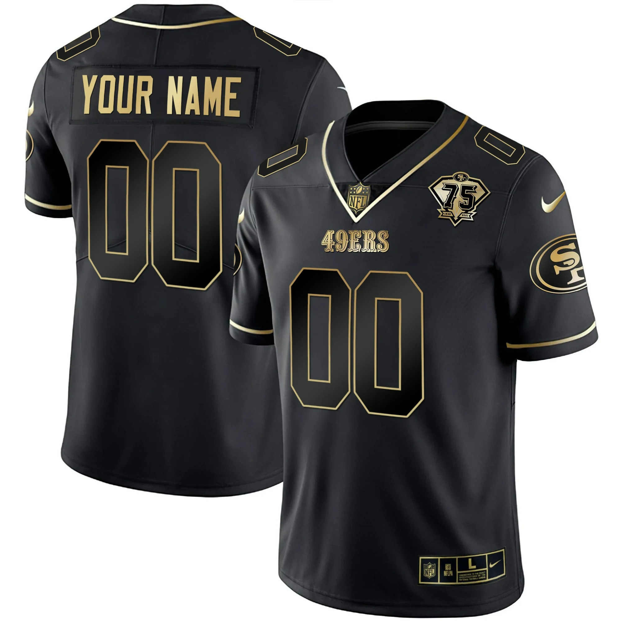 49Ers Custom Black Gold Jersey – All Stitched