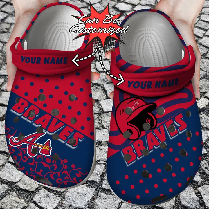 Baseball Crocs – Personalized Atlanta Braves Team Polka Dots Colors Clog Shoes