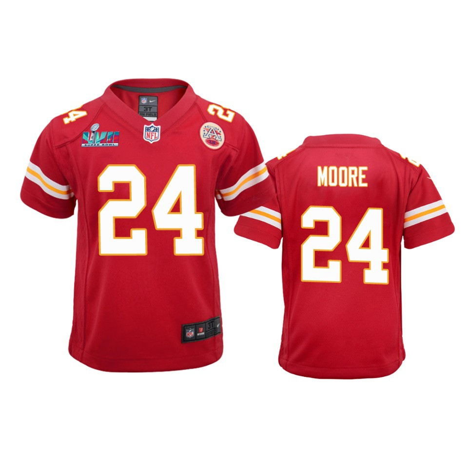 Skyy Moore 24 Kansas City Chiefs Super Bowl Lvii Game Jersey – Youth Red