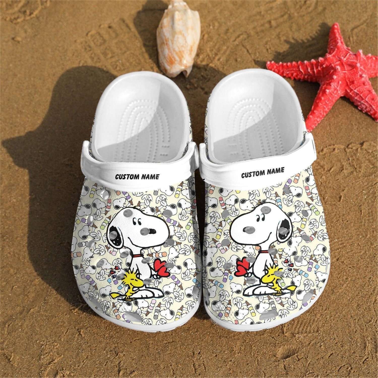 Snoopy Cute Crocss Crocband Clog Comfortable Water Shoes In White