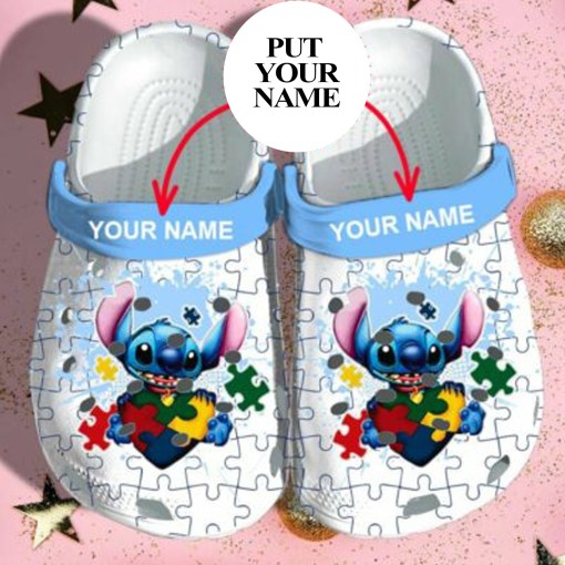 Stitch Autism Personalized Name Clog Shoes