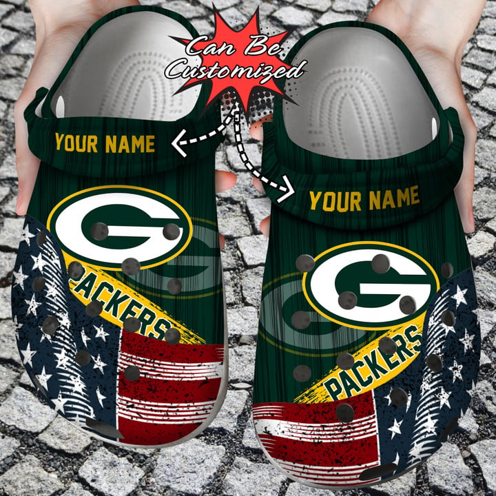 Custom Crocs – Us Flag Green Bay Packers New Crocs Clog Shoes