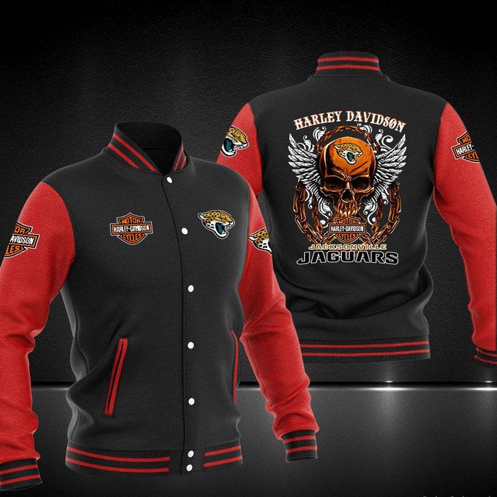 Jacksonville Jaguars Black Red Skull Baseball Jacket V2