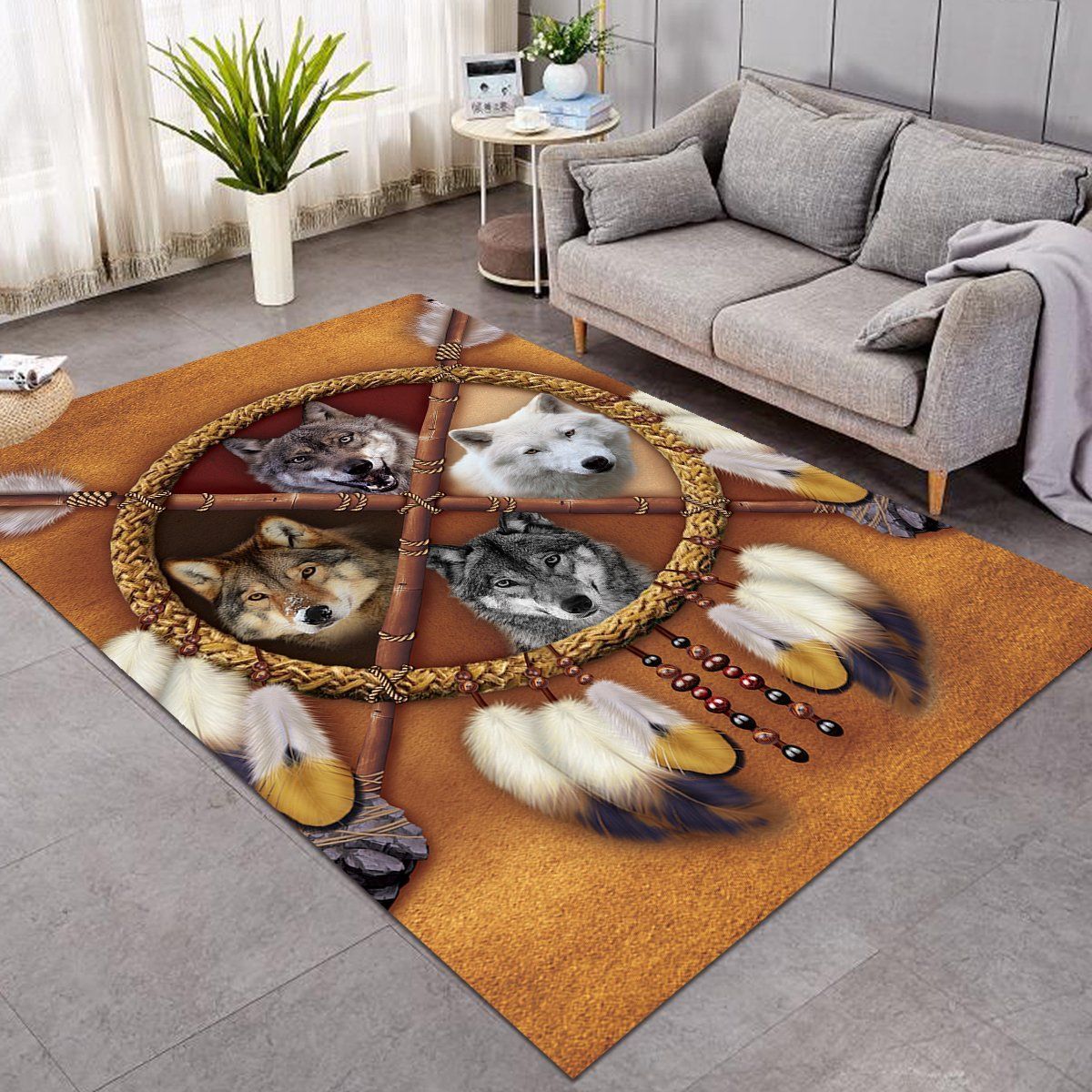 Wolf Dreamcatcher Native American Area Rug Carpet Area Rug For Living Room Bedroom Rug Home Decor