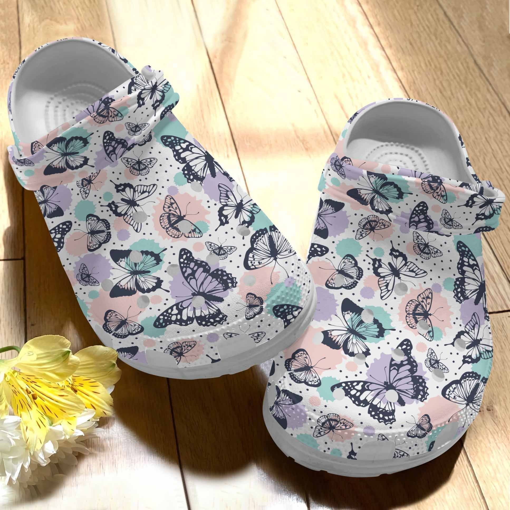 Picnic Butterflies Shoes Crocs Clogs Birthday Gifts For Daughter Niece – Pinic-Bt2