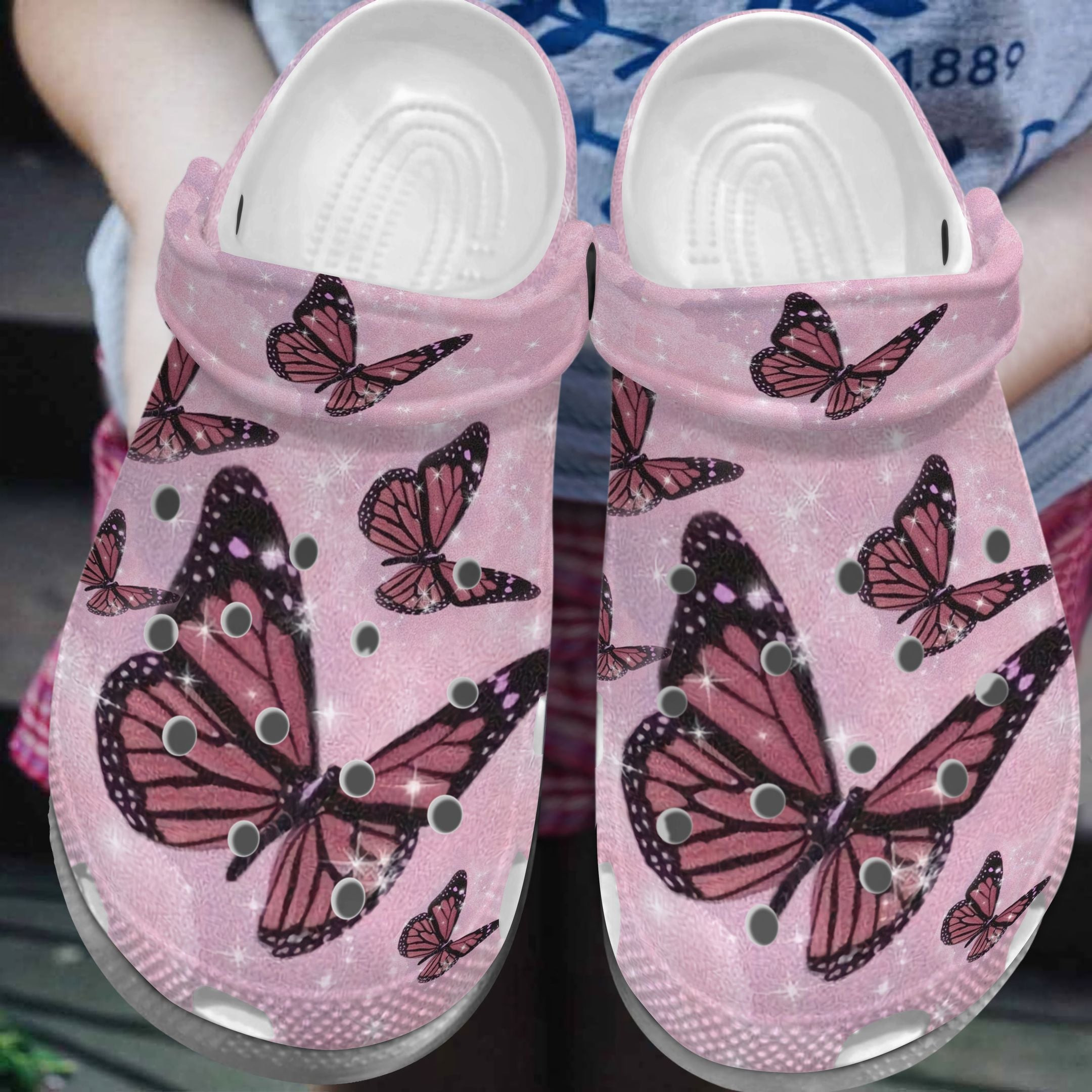 Pink Butterfly Bling Crocs Shoes Clogs Gifts For Mothers Day – Pink-Bl0