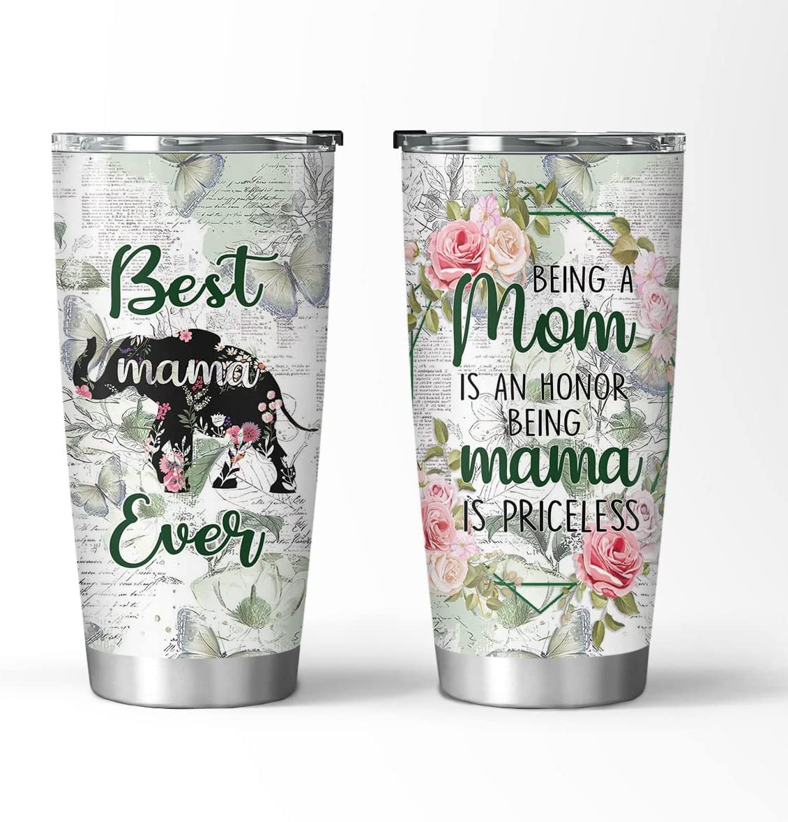 Best Mama Ever Mama Bear Tough As A Mother Rose Flower Motherday Gift Tumbler 20Oz Insulated With Lid, Sublimation Stainless Steel Thermal Coffee Cup, Travel Wine Mug Tea Bottle 20 Oz