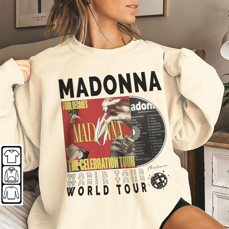 Madonna Music Shirt, Sweatshirt Y2K Merch Vintage 90S Madonna The Celebration Tour 2023